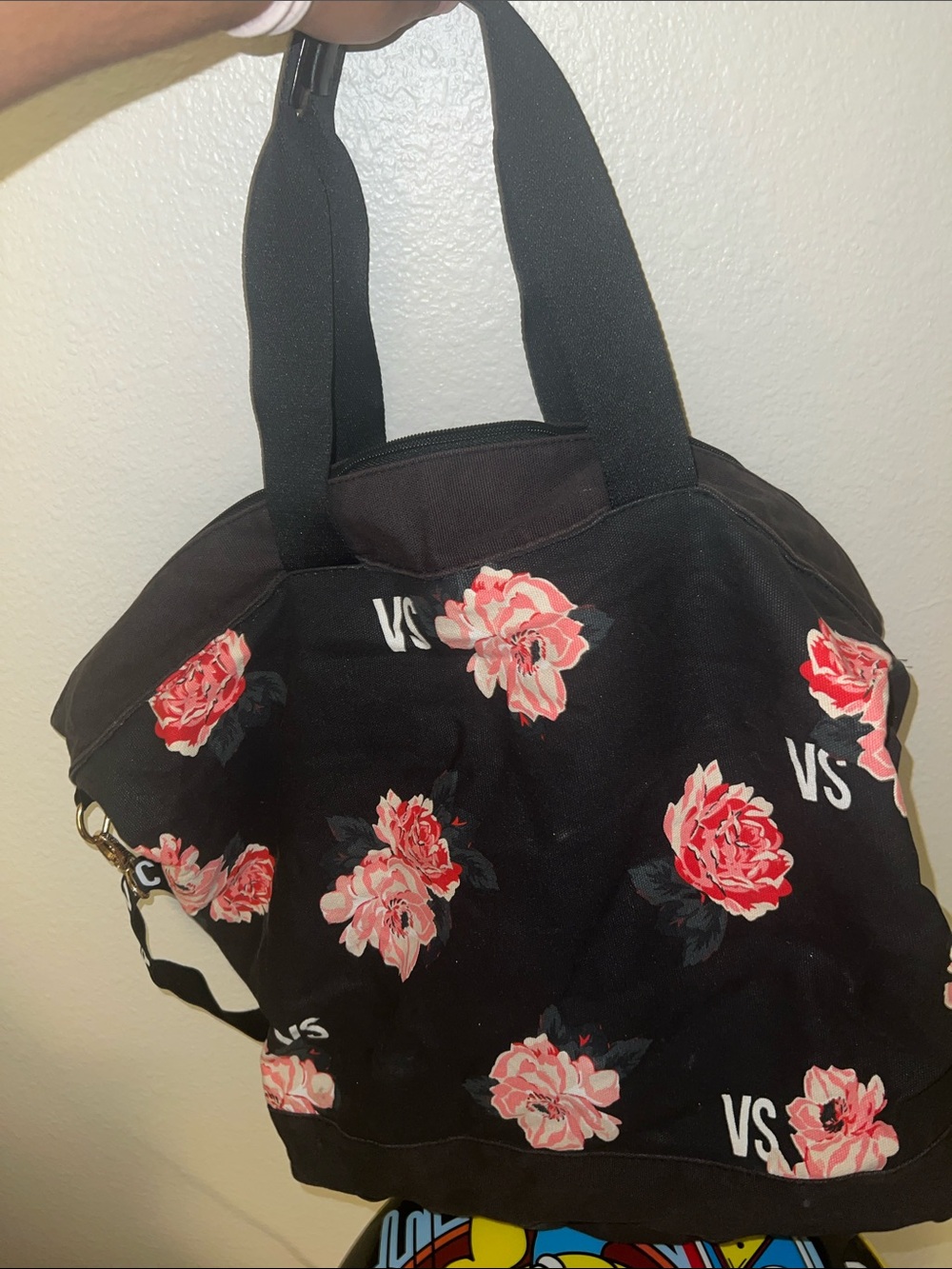 Victoria's Secret Black Tote with Pink Floral Print